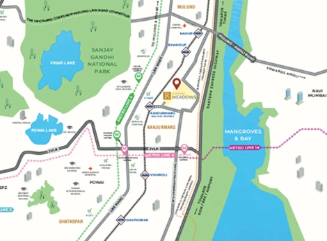 Location map of Runwal Meadows in Kanjurmarg